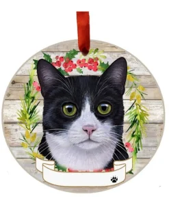 Black & White Cat Wreath Ornament