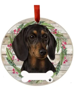 Black Dachshund Wreath Ornament