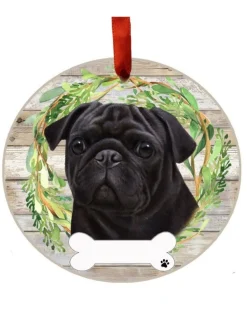 Black Pug Wreath Ornament