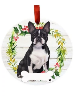 Boston Terrier Full Body Wreath Ornament