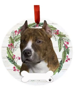 Brindle Pit Bull Wreath Ornament