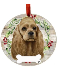 Buff Cocker Spaniel Wreath Ornament