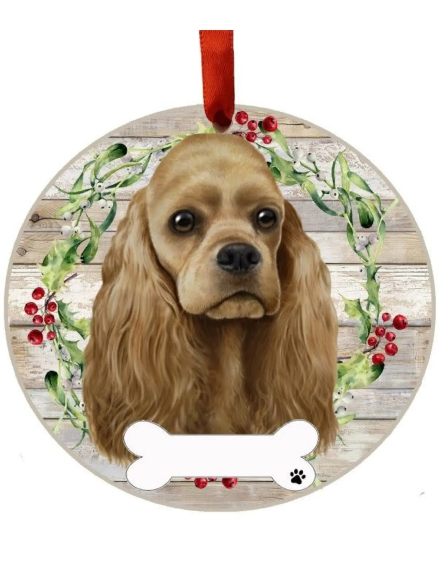 Buff Cocker Spaniel Wreath Ornament