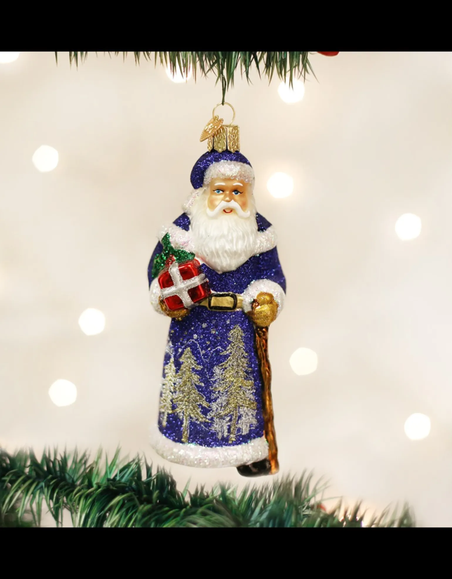 Glistening Midnight Santa Ornament