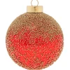 Gold Beaded Red Ball Ornament