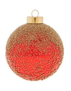 Gold Beaded Red Ball Ornament