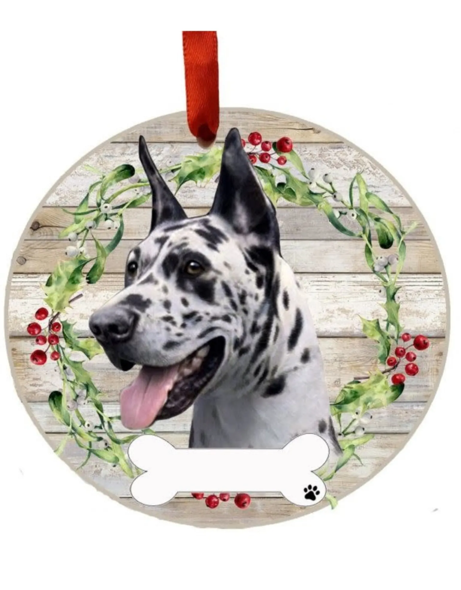 Harlequin Great Dane Wreath Ornament