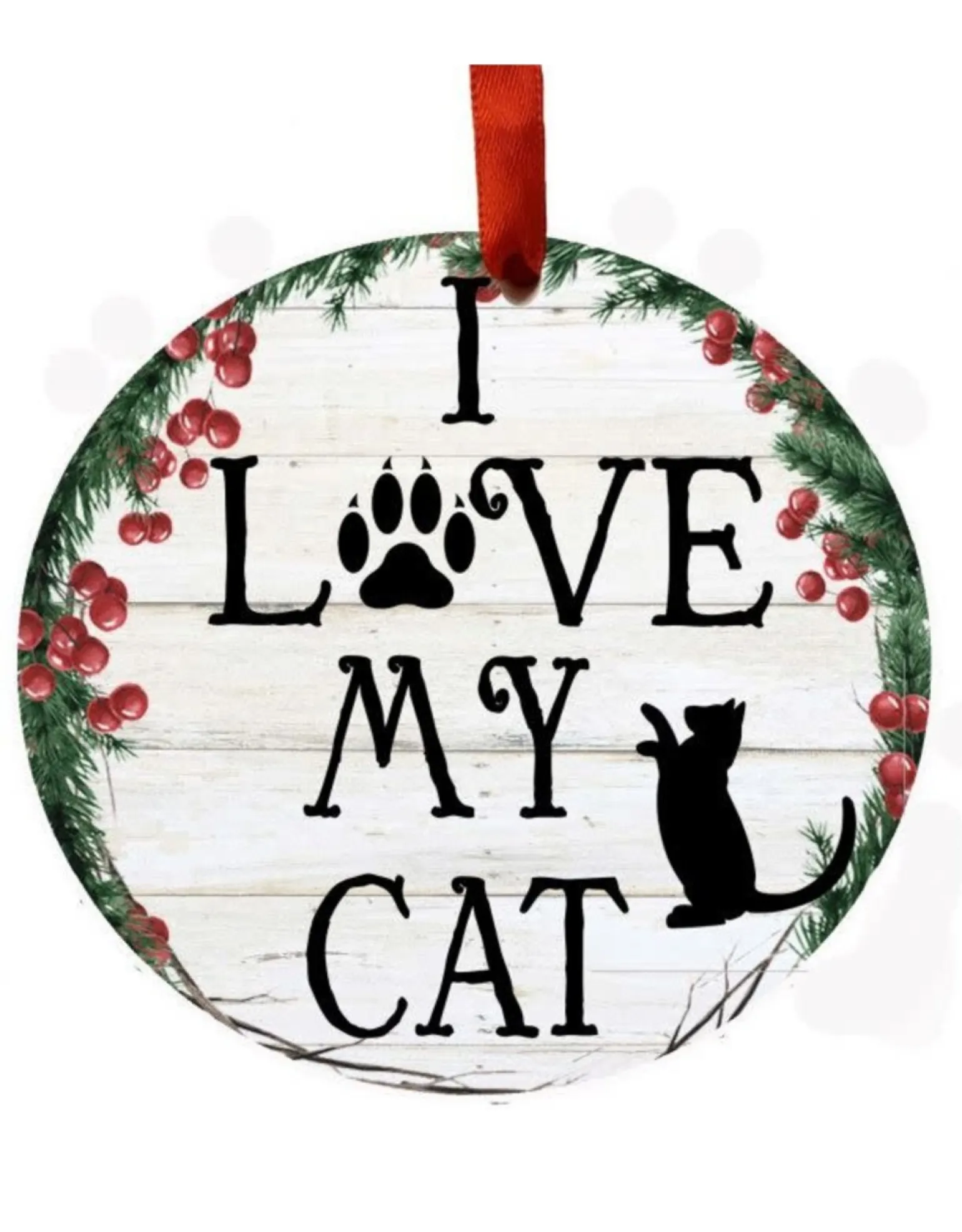 I Love My Cat Wreath Ornament