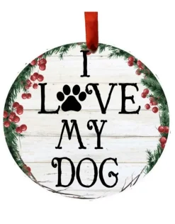 I Love My Dog Wreath Ornament