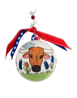 Longhorn God Bless Texas Ball Ornament