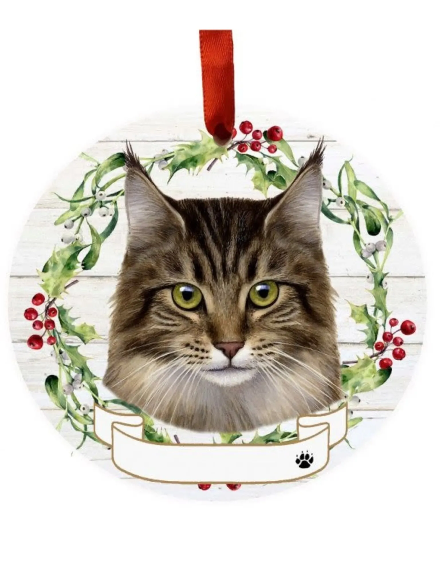 Maine Coon Cat Wreath Ornament