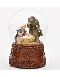 Nativity Carved Base Snow Globe - Musical