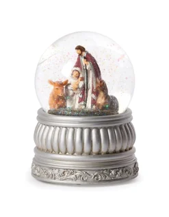 Silver Holy Family Snow Globe - Musical