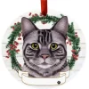 Silver Tabby Cat Wreath Ornament