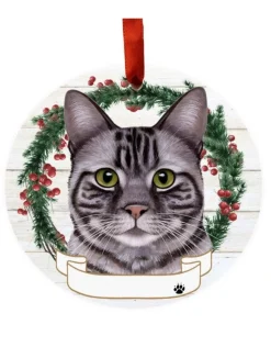 Silver Tabby Cat Wreath Ornament