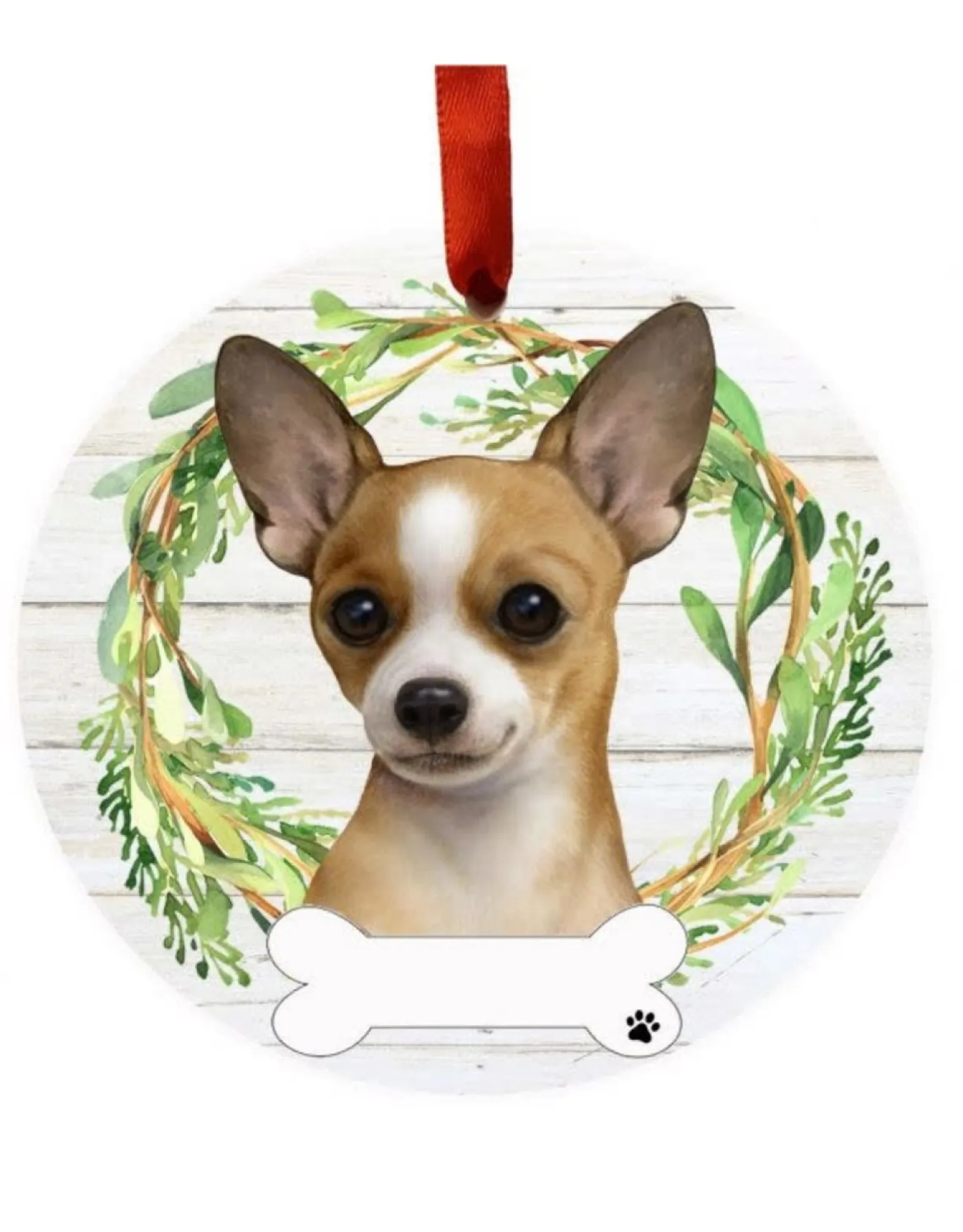 Tan Chihuahua Wreath Ornament
