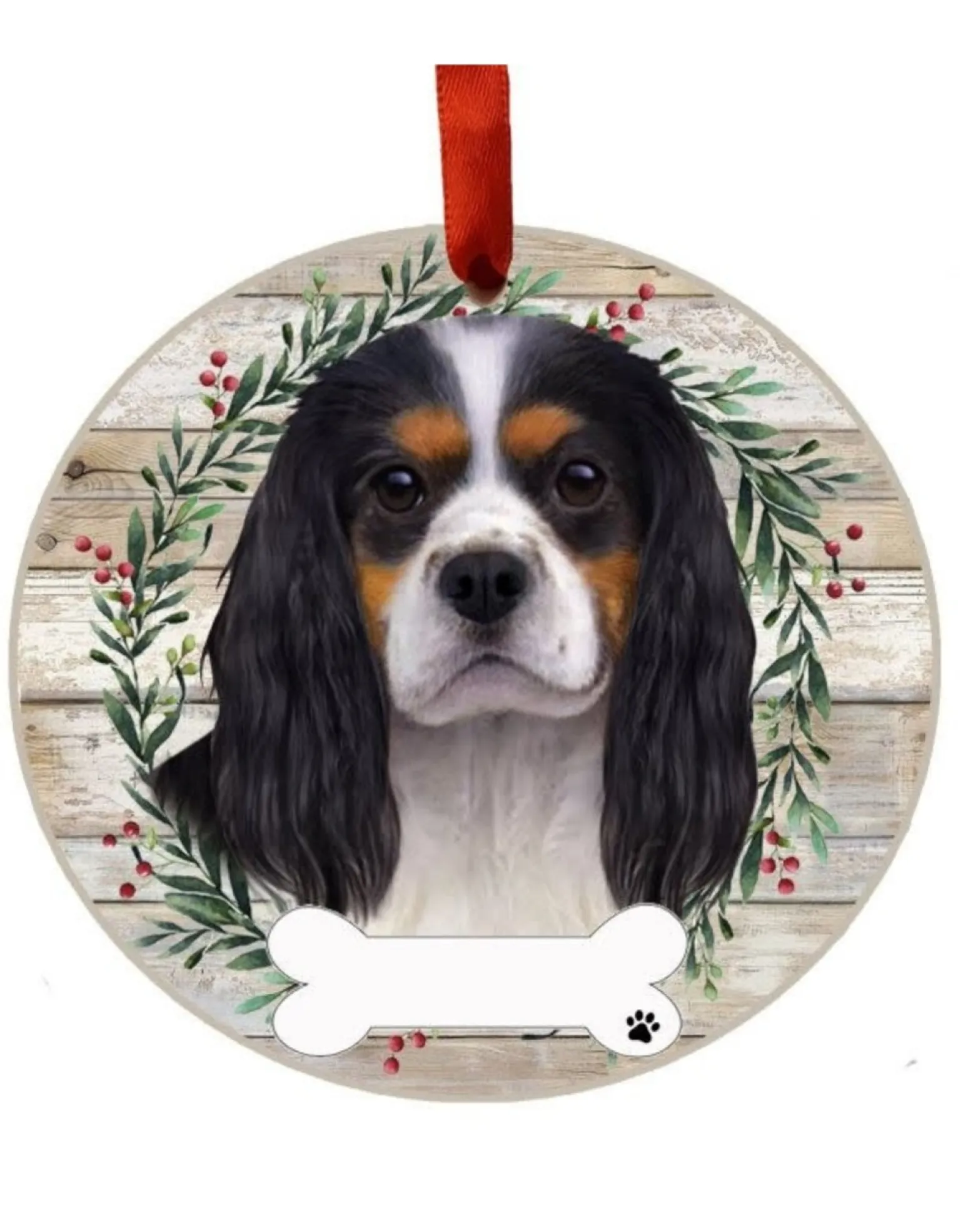 Tri-Color King Charles Cavalier Wreath Ornament