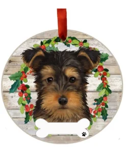 Yorkie Puppy Wreath Ornament